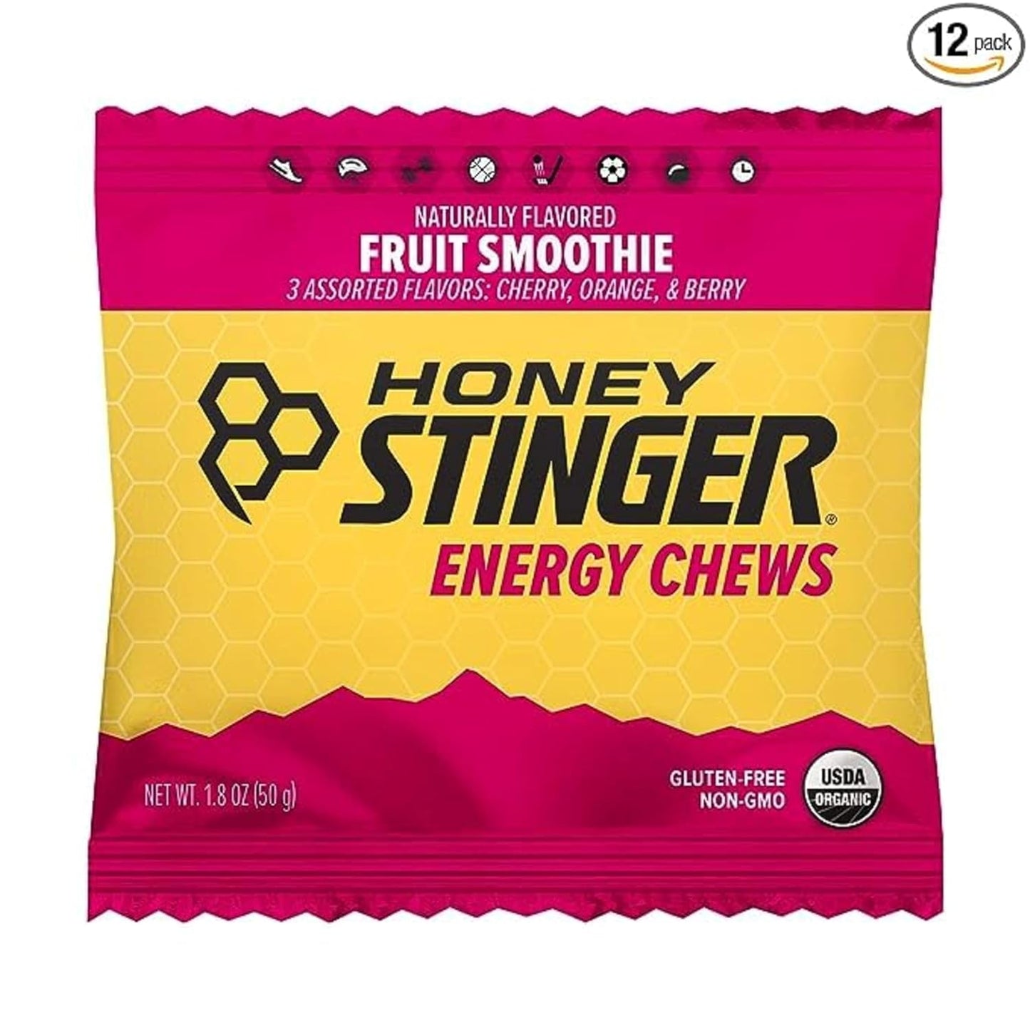 Organic Fruit Smoothie Energy Chews for Exercise & Running | Gluten & Caffeine Free | Sports Nutrition for Home & Gym | 12 Pack, 21.6 oz