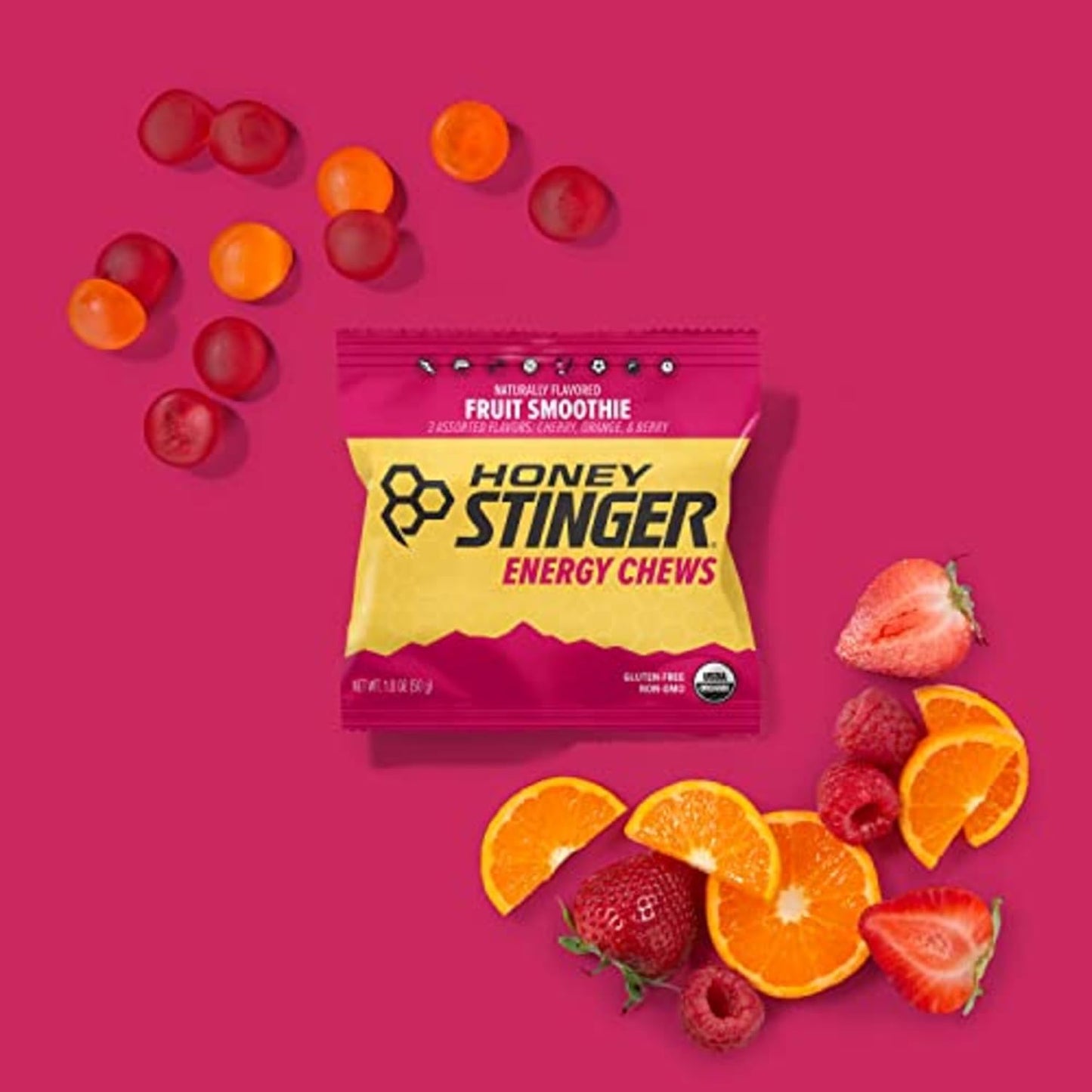 Organic Fruit Smoothie Energy Chews for Exercise & Running | Gluten & Caffeine Free | Sports Nutrition for Home & Gym | 12 Pack, 21.6 oz