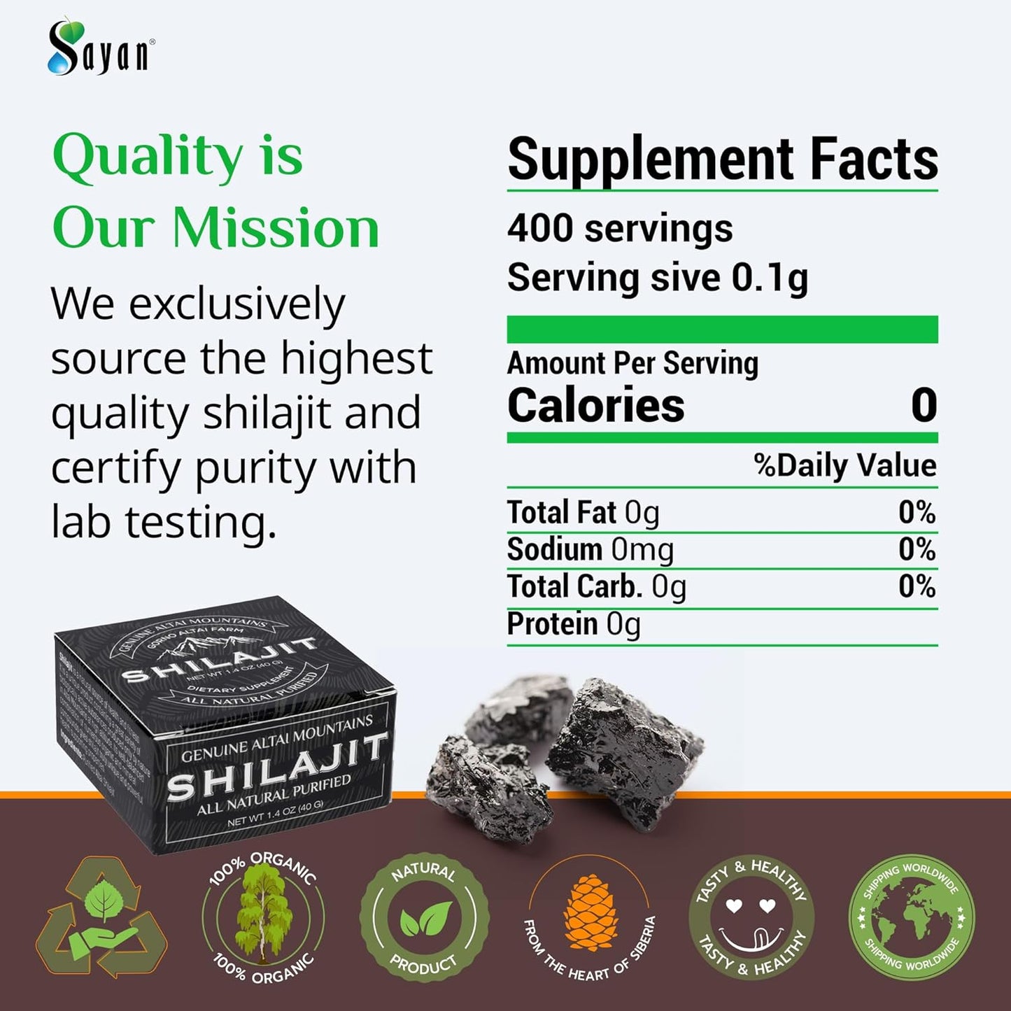 Organic Fulvic Acid Supplement for Immune Support, Memory, Focus, Energy - Sayan Pure Shilajit Resin 1.4oz/40g, 265 Servings - Vegan, Non-GMO - Detox Properties