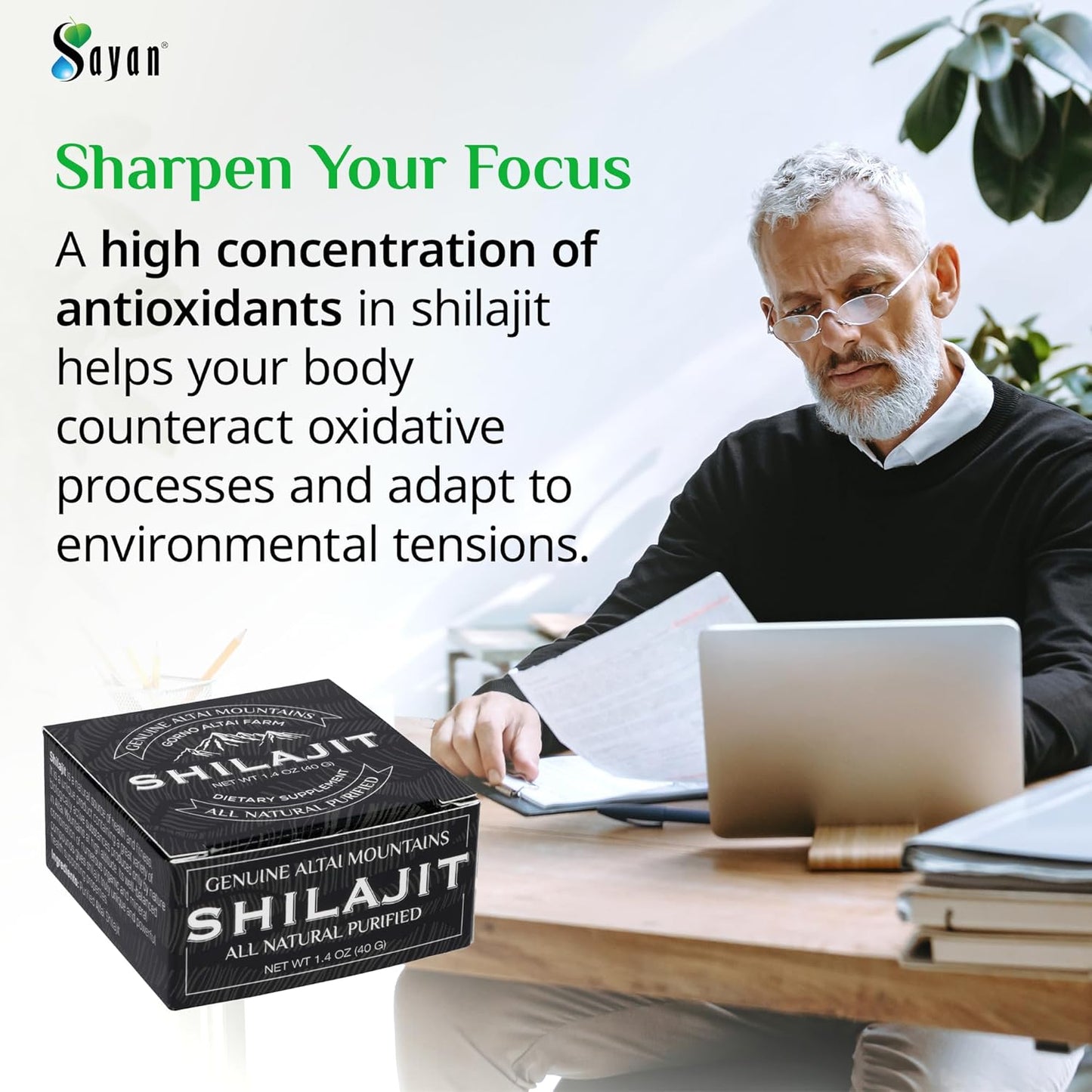 Organic Fulvic Acid Supplement for Immune Support, Memory, Focus, Energy - Sayan Pure Shilajit Resin 1.4oz/40g, 265 Servings - Vegan, Non-GMO - Detox Properties