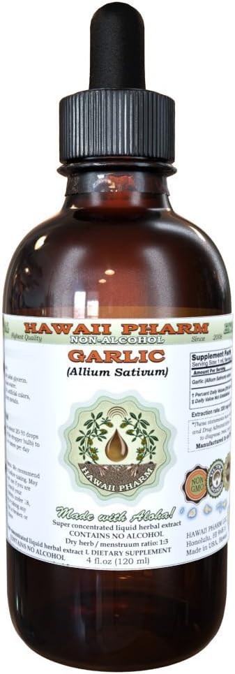 Organic Garlic Alcohol-Free Liquid Extract Supplement 2 oz - Allium sativum Dried Powder Glycerite by Hawaii Pharm