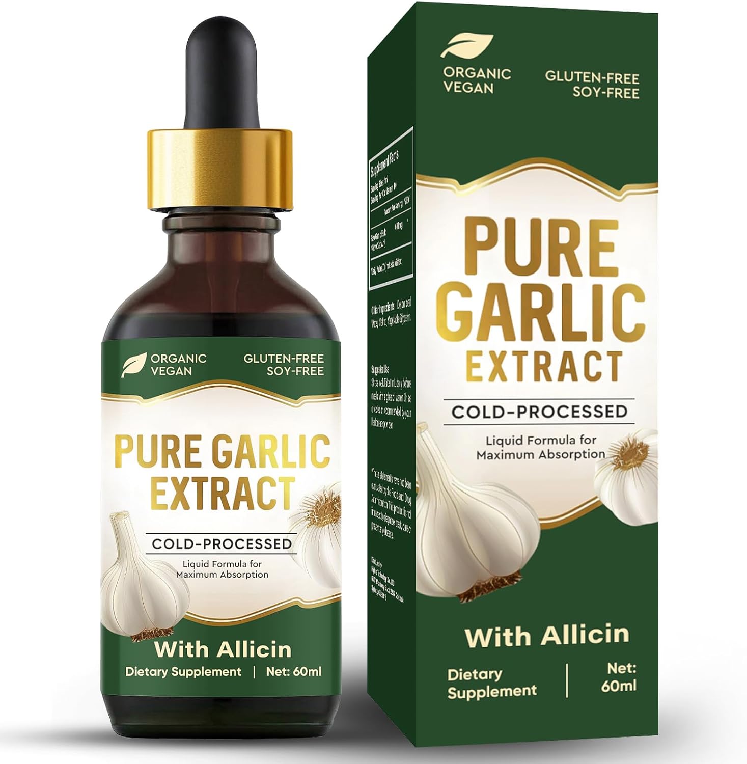 Organic Garlic Oil Supplement with Allicin for Immune Support - Vegan Friendly - 2 fl oz