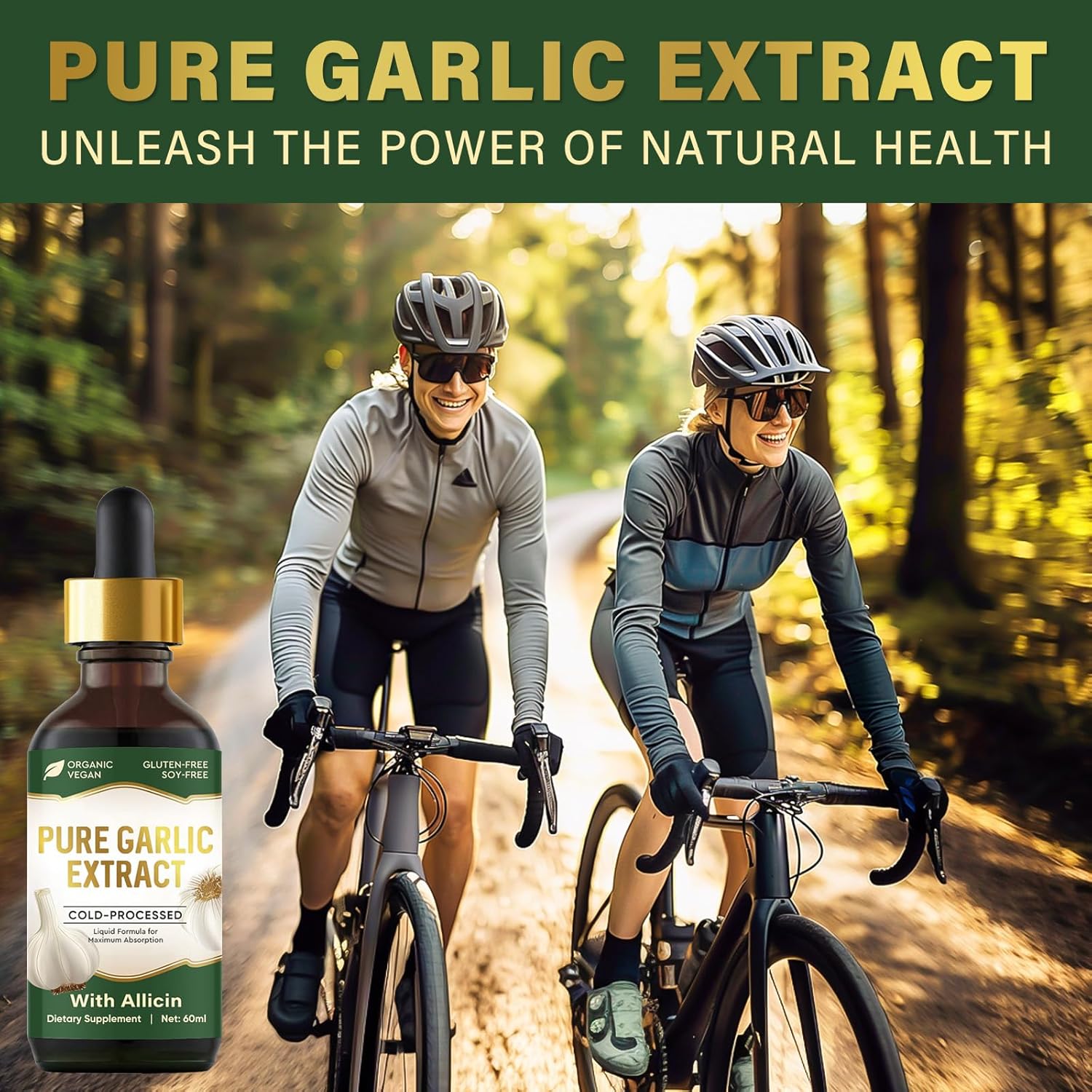 Organic Garlic Oil Supplement with Allicin for Immune Support - Vegan Friendly - 2 fl oz