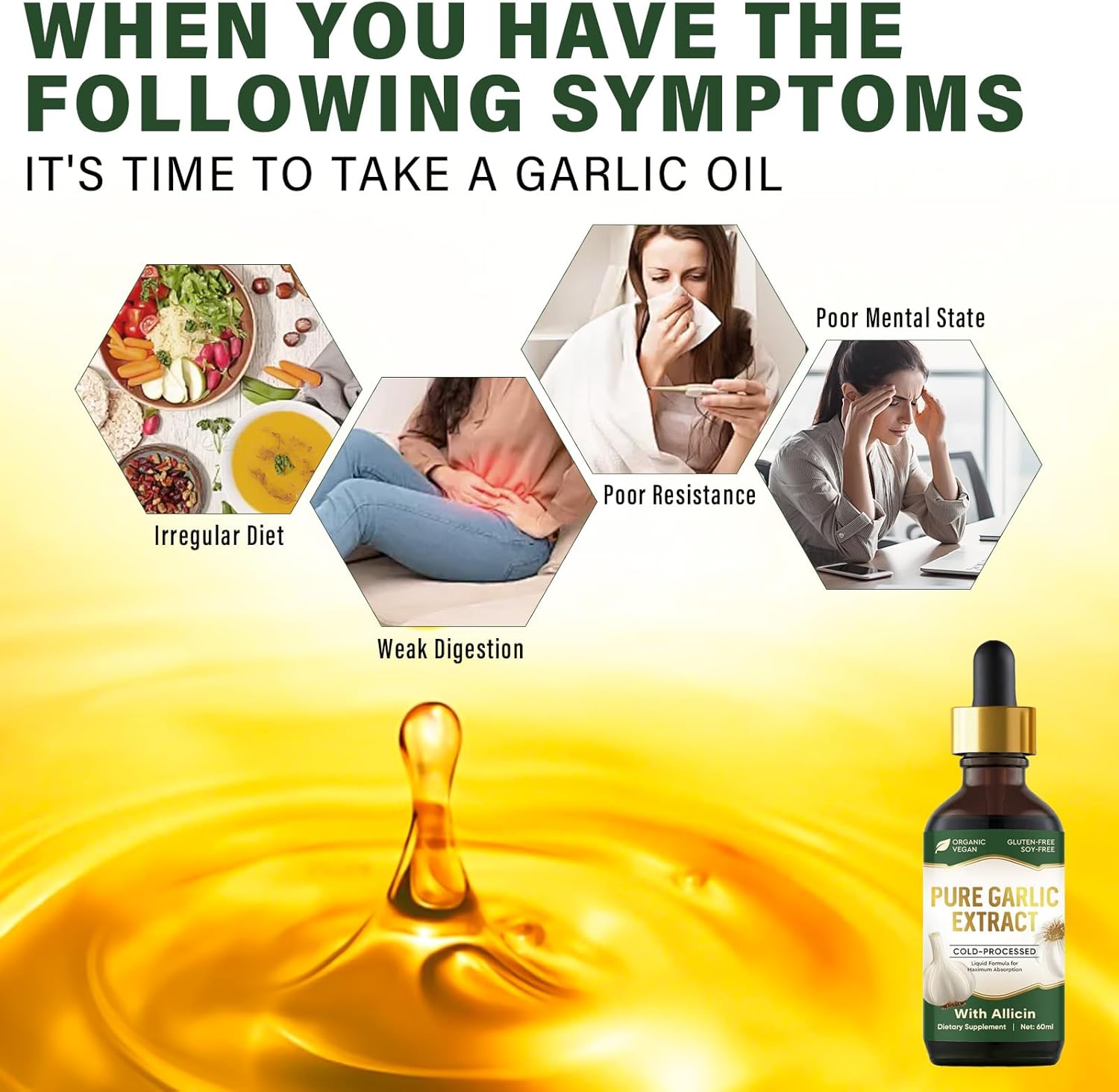 Organic Garlic Oil Supplement with Allicin for Immune Support - Vegan Friendly - 2 fl oz