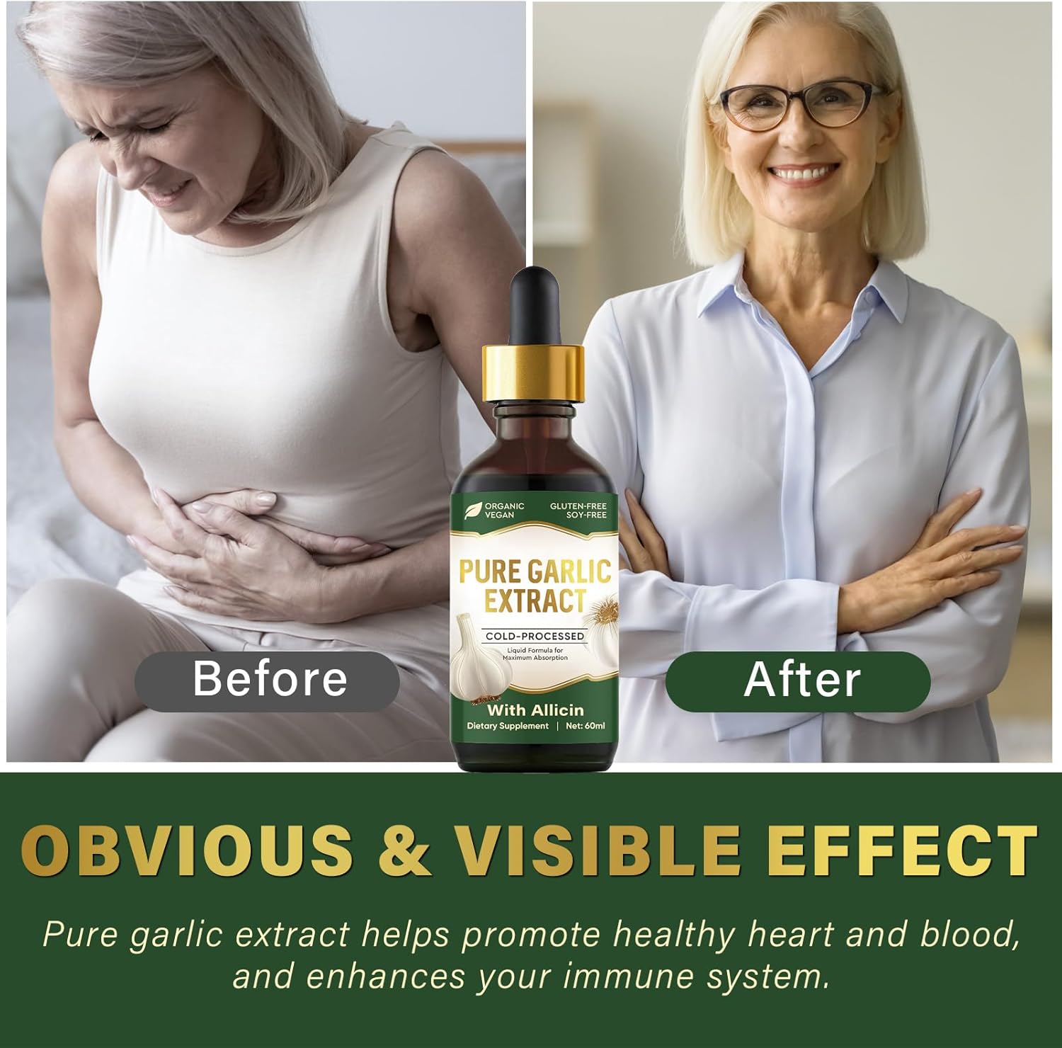 Organic Garlic Oil Supplement with Allicin for Immune Support - Vegan Friendly - 2 fl oz