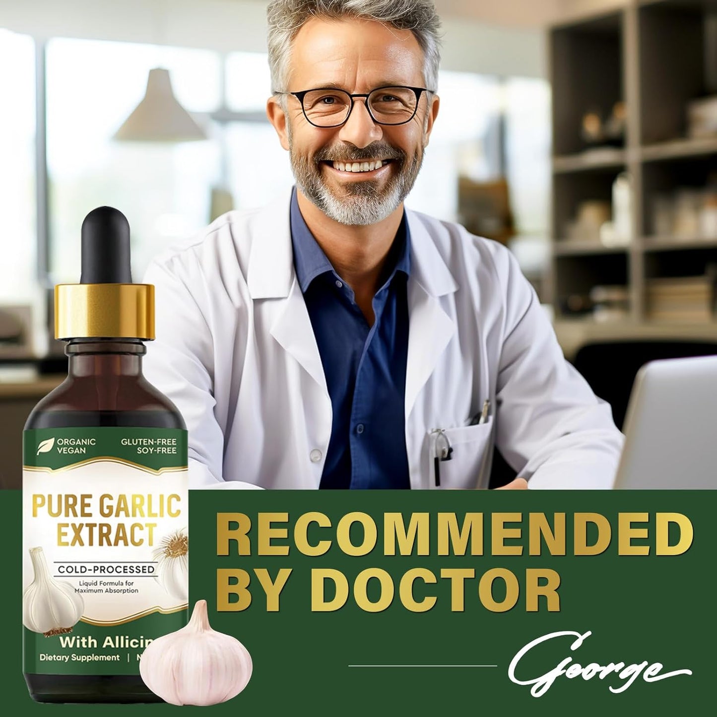 Organic Garlic Oil Supplement with Allicin for Immune Support - Vegan Friendly - 2 fl oz