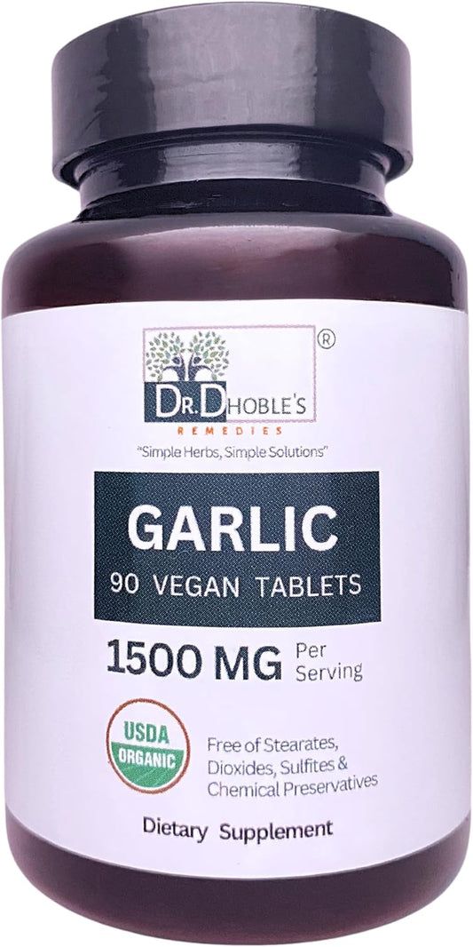 Organic Garlic Tablets with Natural Herbs, 1500mg/Serving, Non-GMO, Gluten-Free - 90 Vegan Pills by Dr. Dhoble's Remedies
