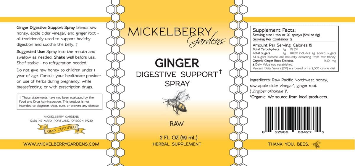 Organic Ginger Honey Immune Support Spray for Boosting Immunity and Digestive Health - 2 Oz