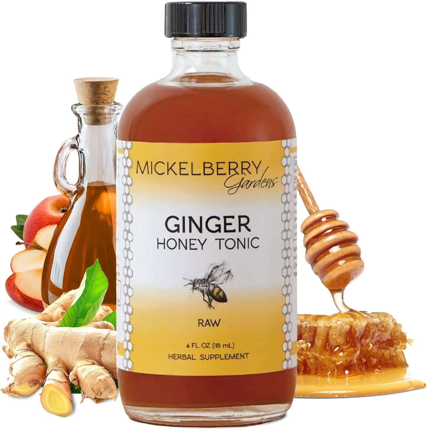 Organic Ginger Honey Tonic for Immune Support and Digestive Health - 4 Oz