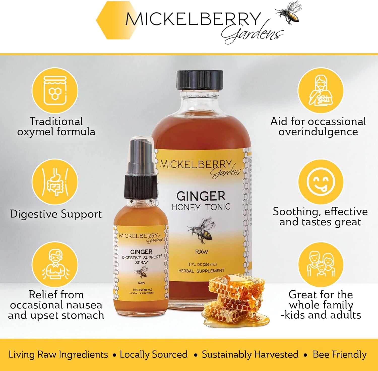 Organic Ginger Honey Tonic for Immune Support and Digestive Health - 4 Oz