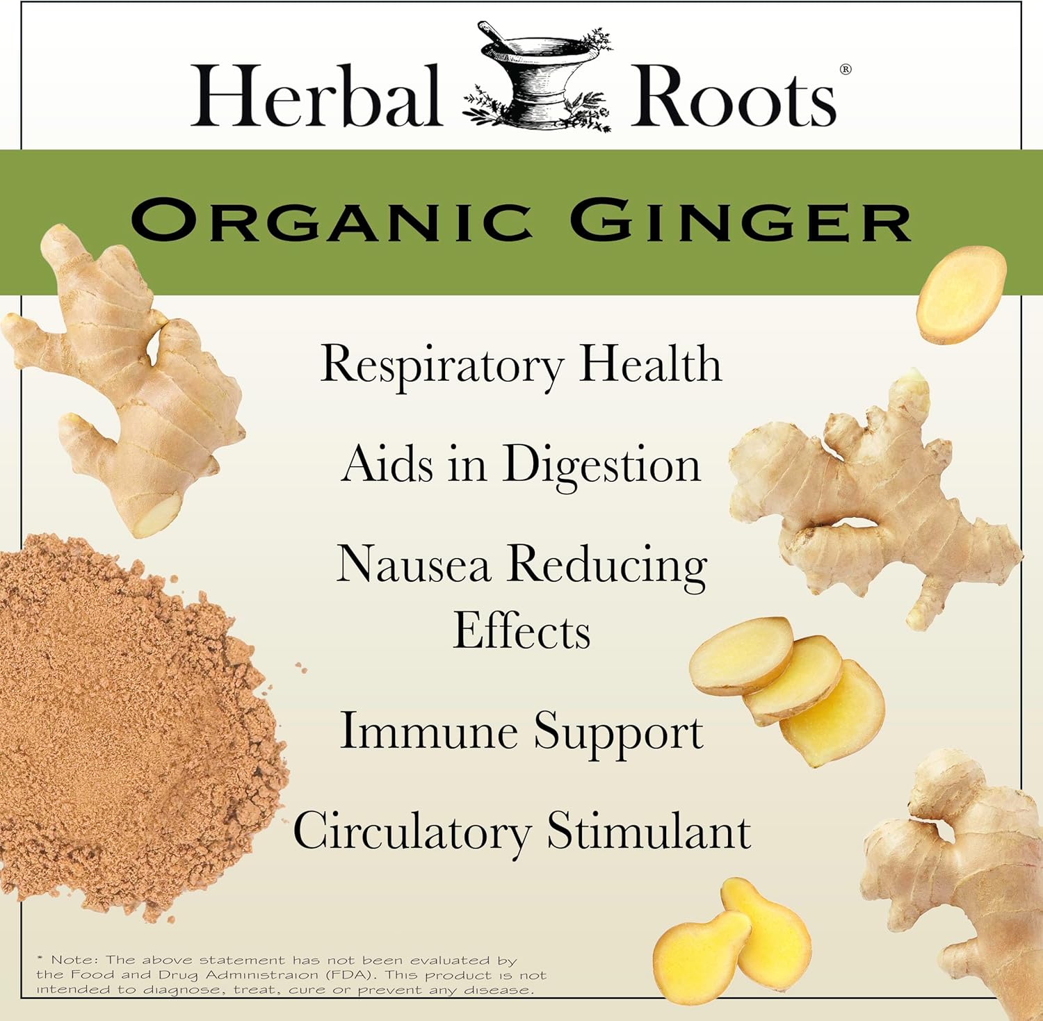 Organic Ginger Root Capsules - 1,200mg Pure Ginger Powder - 60 Vegan Capsules - Herbal Roots Supplement