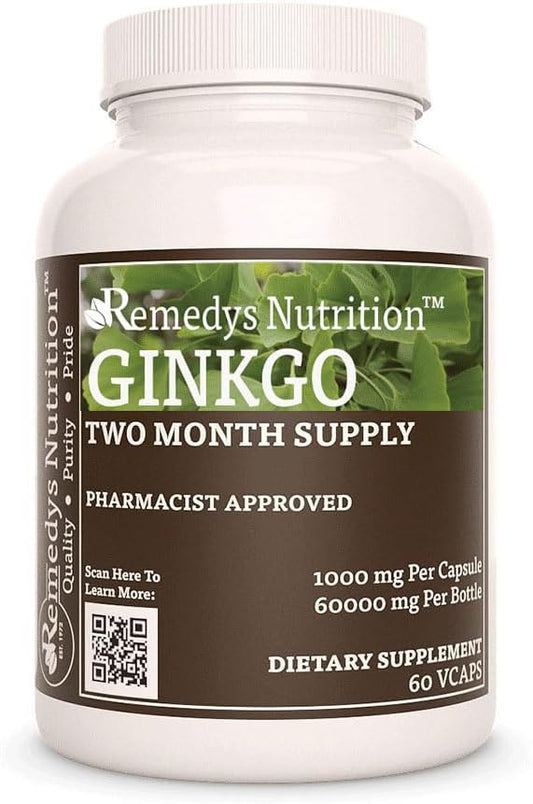Organic Ginkgo Biloba Capsules | 1,000mg, 60 Vegan Pills | Herbal Supplement for Memory & Focus | Non-GMO, Gluten & Dairy Free