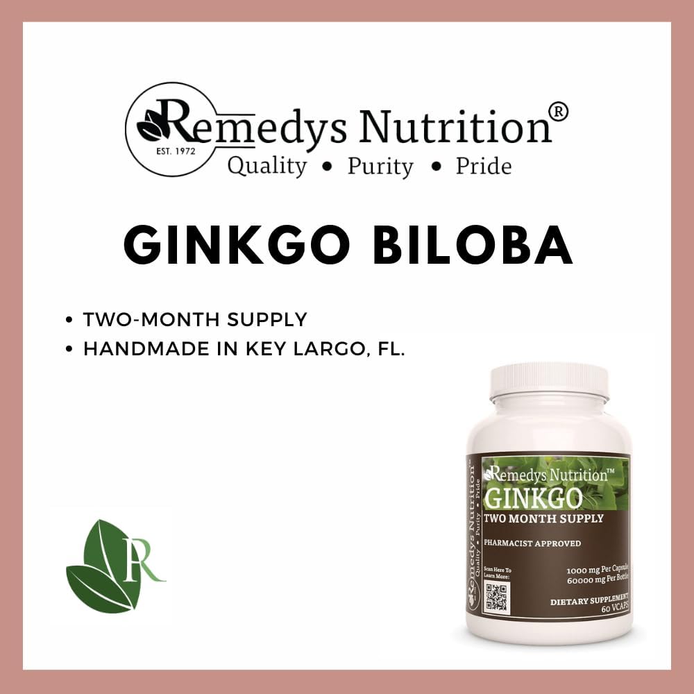 Organic Ginkgo Biloba Capsules | 1,000mg, 60 Vegan Pills | Herbal Supplement for Memory & Focus | Non-GMO, Gluten & Dairy Free
