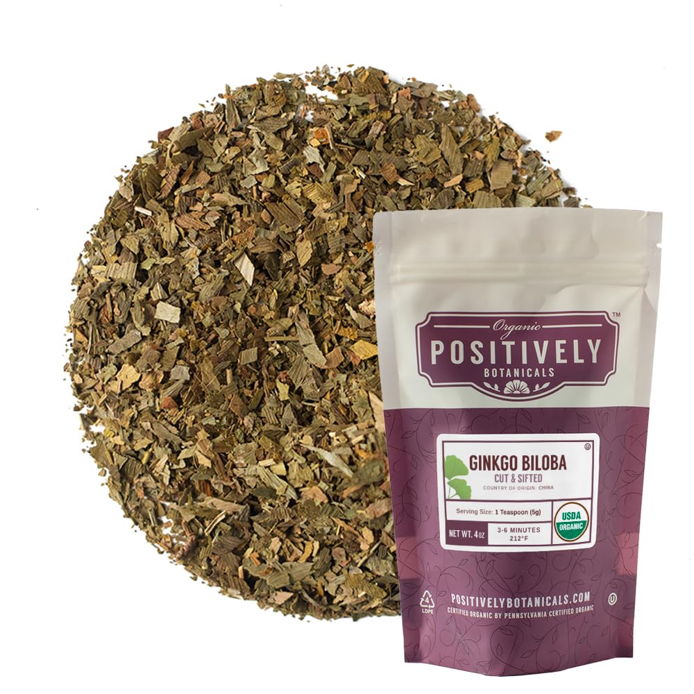 Organic Ginkgo Biloba Herbal Tea Loose Leaf Botanical, 4 Ounce by Positively Tea Company