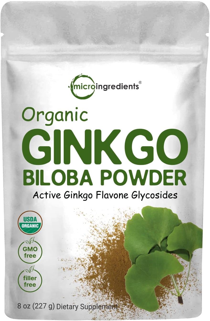 Organic Ginkgo Biloba Powder - 8oz - Brain Function Support - Non-GMO & Vegan - Filler-Free - 18 Month Supply