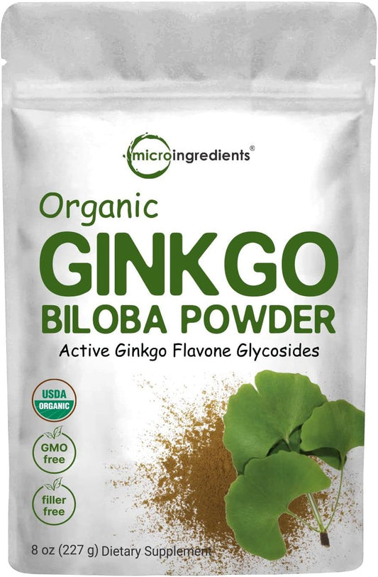 Organic Ginkgo Biloba Powder - 8oz - Brain Function Support - Non-GMO & Vegan - Filler-Free - 18 Month Supply