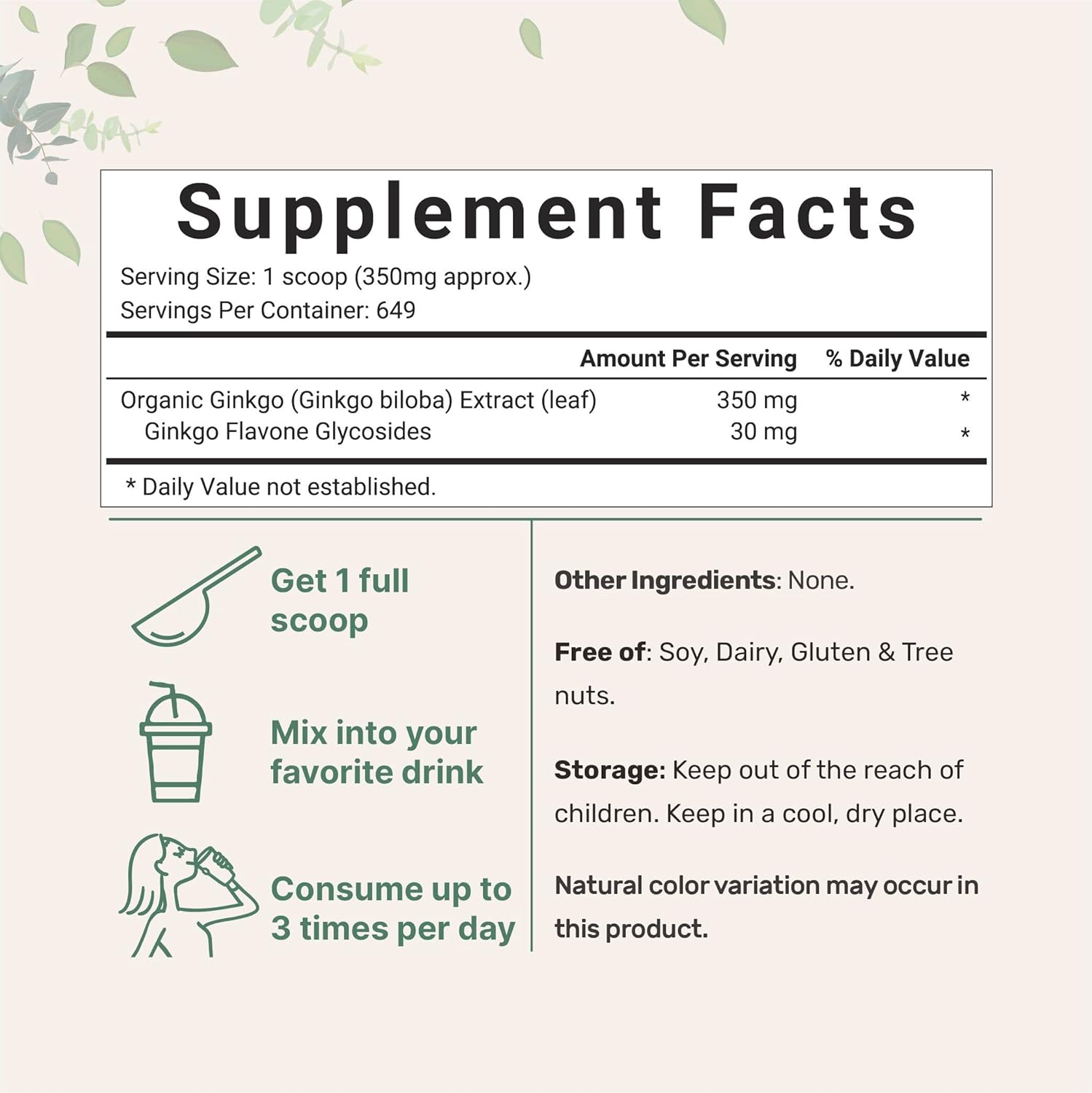 Organic Ginkgo Biloba Powder - 8oz - Brain Function Support - Non-GMO & Vegan - Filler-Free - 18 Month Supply