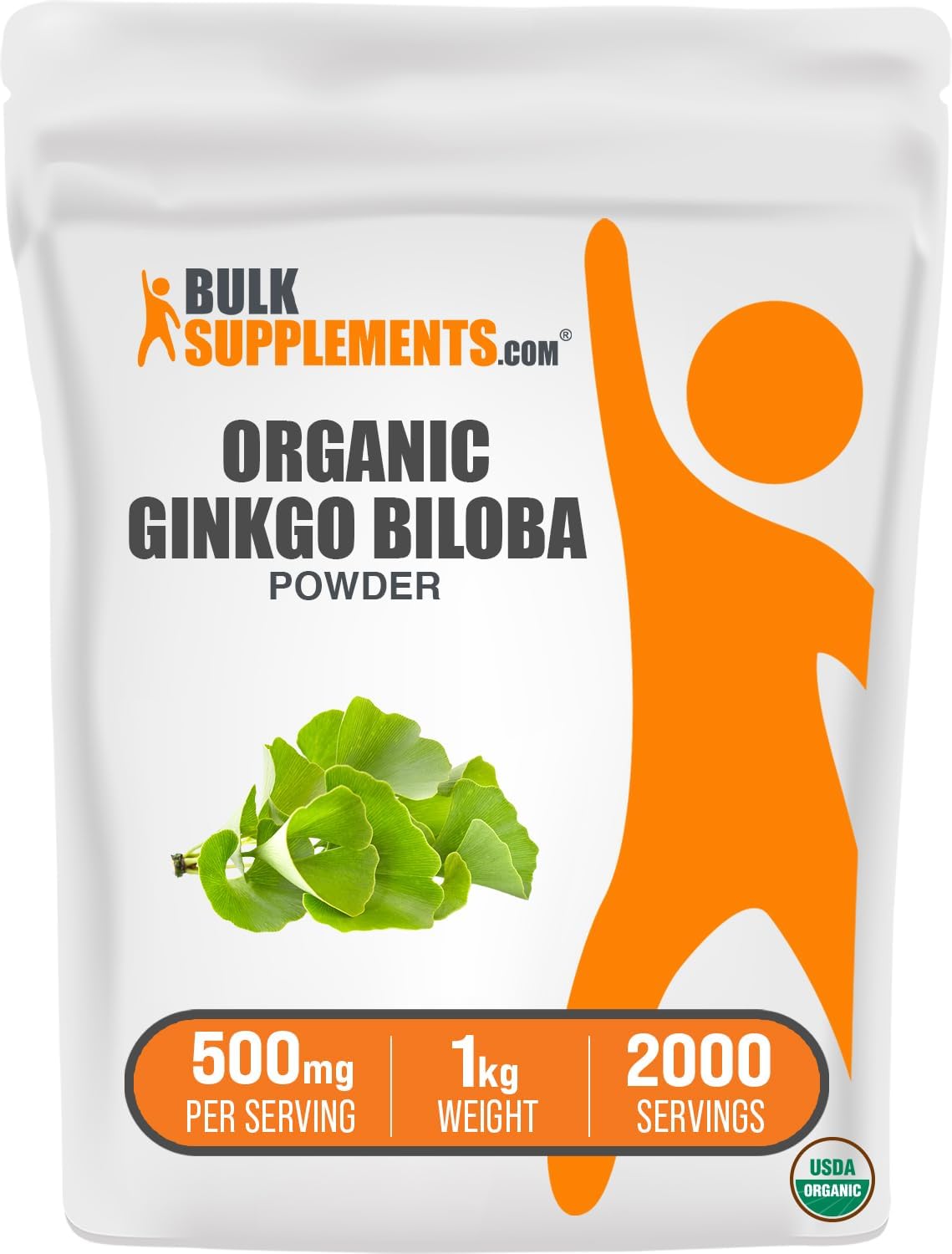 Organic Ginkgo Biloba Powder - Vegan Ginkgo Biloba Supplements - 500mg per Serving - 1kg (2.2 lbs) - Bulk Ginkgo Biloba Leaf Powder