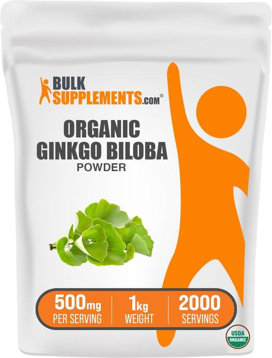 Organic Ginkgo Biloba Powder - Vegan Ginkgo Biloba Supplements - 500mg per Serving - 1kg (2.2 lbs) - Bulk Ginkgo Biloba Leaf Powder