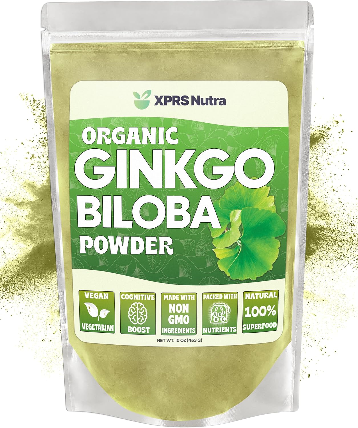 Organic Ginkgo Biloba Powder for Cognition and Immunity Boost - Vegan-Friendly Supplement (16 oz)