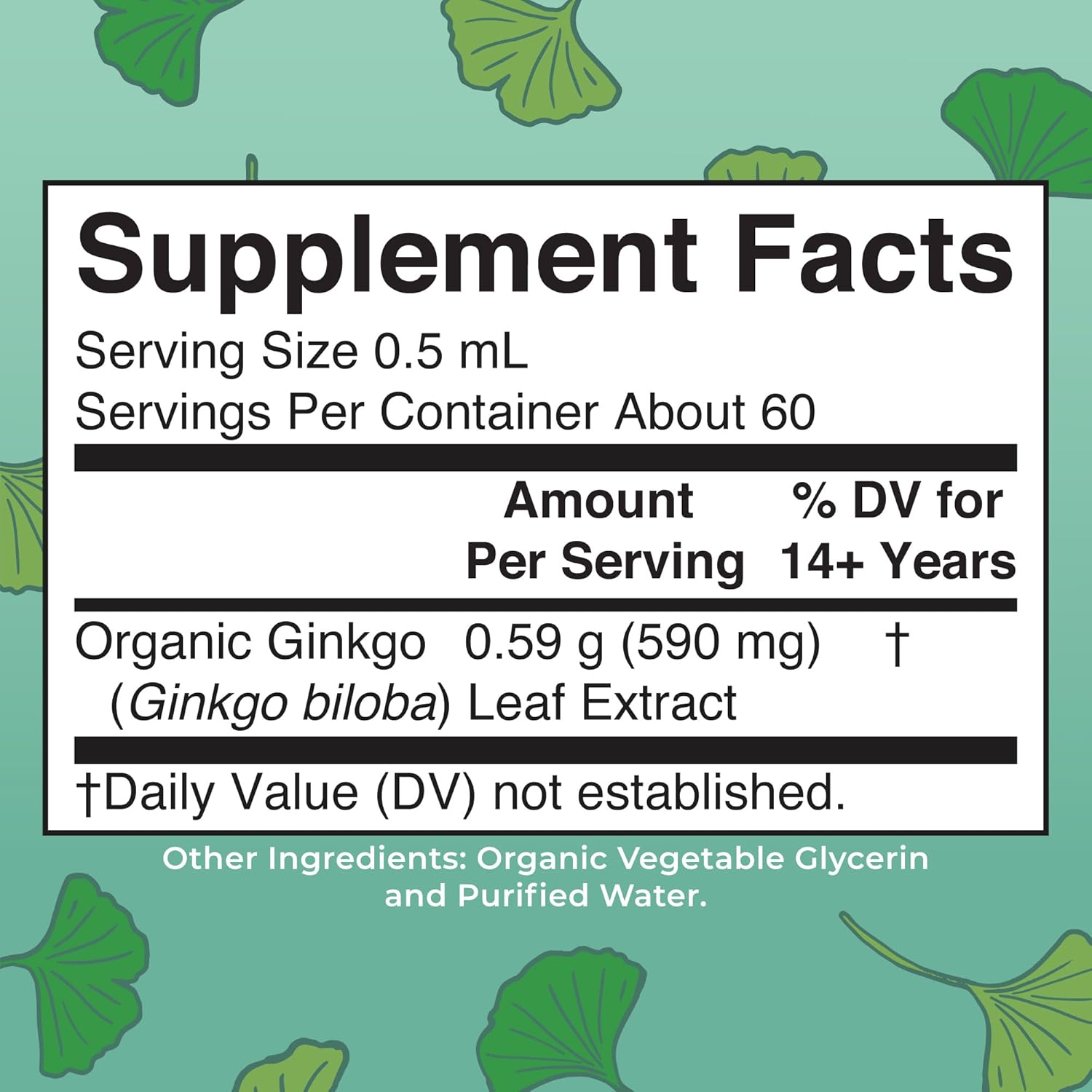Organic Ginkgo Leaf Liquid Drops for Circulatory and Nervous System Health - Herbal Nootropic Supplement - USDA Certified - Vegan - 60 Servings