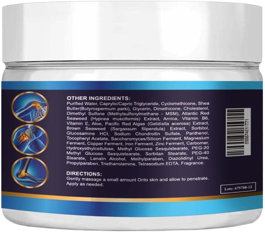 Organic Glucosamine & Chondroitin Cream with MSM, Arnica, Collagen - Natural Joint & Muscle Support for Men and Women