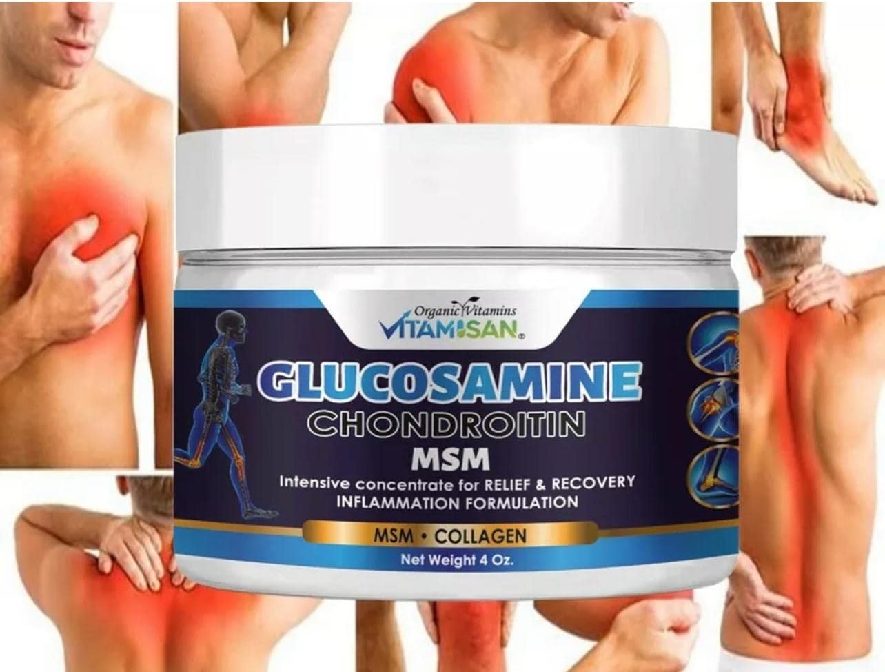 Organic Glucosamine & Chondroitin Cream with MSM, Arnica, Collagen - Natural Joint & Muscle Support for Men and Women