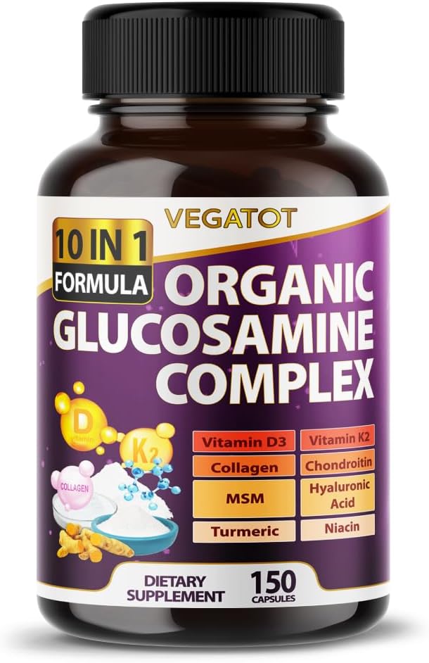 Organic Glucosamine Complex with Collagen & Chondroitin - Joint & Bones Support - Made in USA - 150 Count