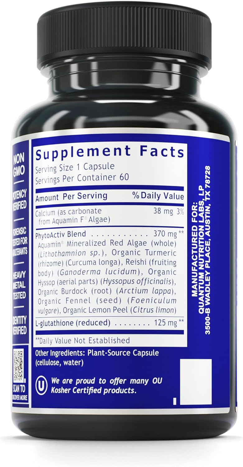 Organic Glutathione Capsules for Adults - Quantum Nutrition QNL Supplement - Antioxidant & Immune Support - 60 Plant-Source Capsules