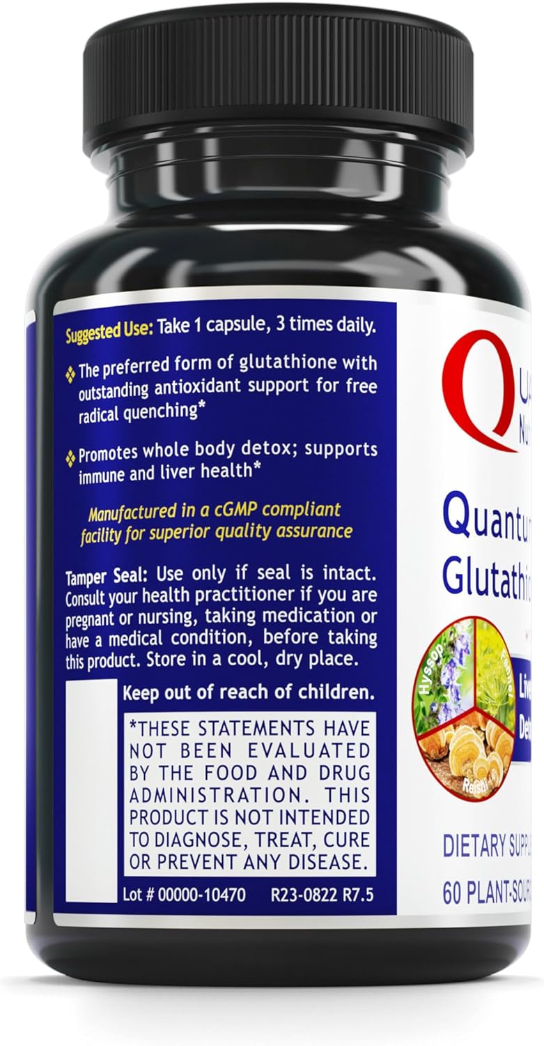 Organic Glutathione Capsules for Adults - Quantum Nutrition QNL Supplement - Antioxidant & Immune Support - 60 Plant-Source Capsules