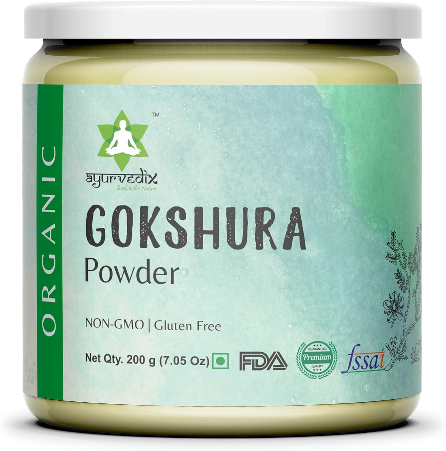 Organic Gokhru Powder - Non-GMO, Gluten Free (200g/7.05oz) by Ayurvedix