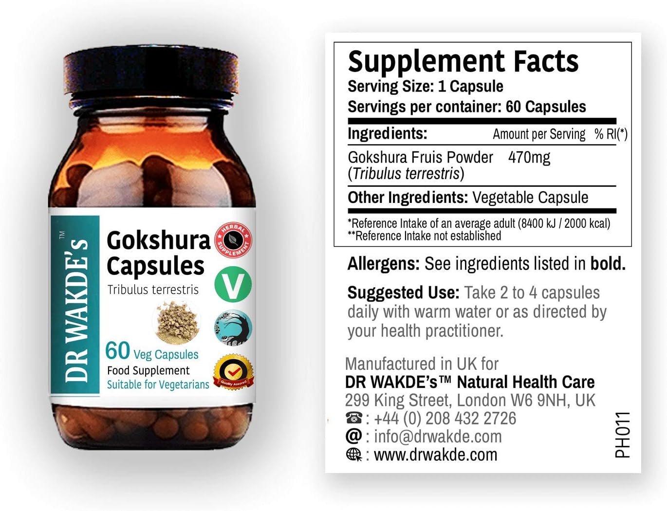 Organic Gokshura Capsules - Ayurvedic Tribulus terrestris Supplement (60 Veg Caps, Plant-Based, Vegan, All Natural) by Dr Wakde