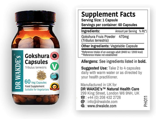 Organic Gokshura Capsules - Ayurvedic Tribulus terrestris Supplement (60 Veg Caps, Plant-Based, Vegan, All Natural) by Dr Wakde