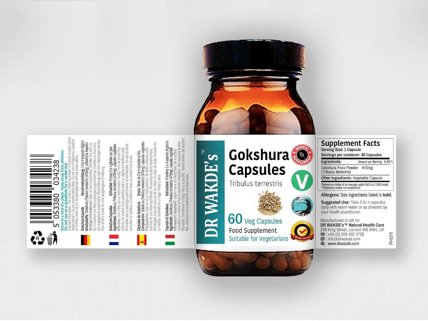 Organic Gokshura Capsules - Ayurvedic Tribulus terrestris Supplement (60 Veg Caps, Plant-Based, Vegan, All Natural) by Dr Wakde