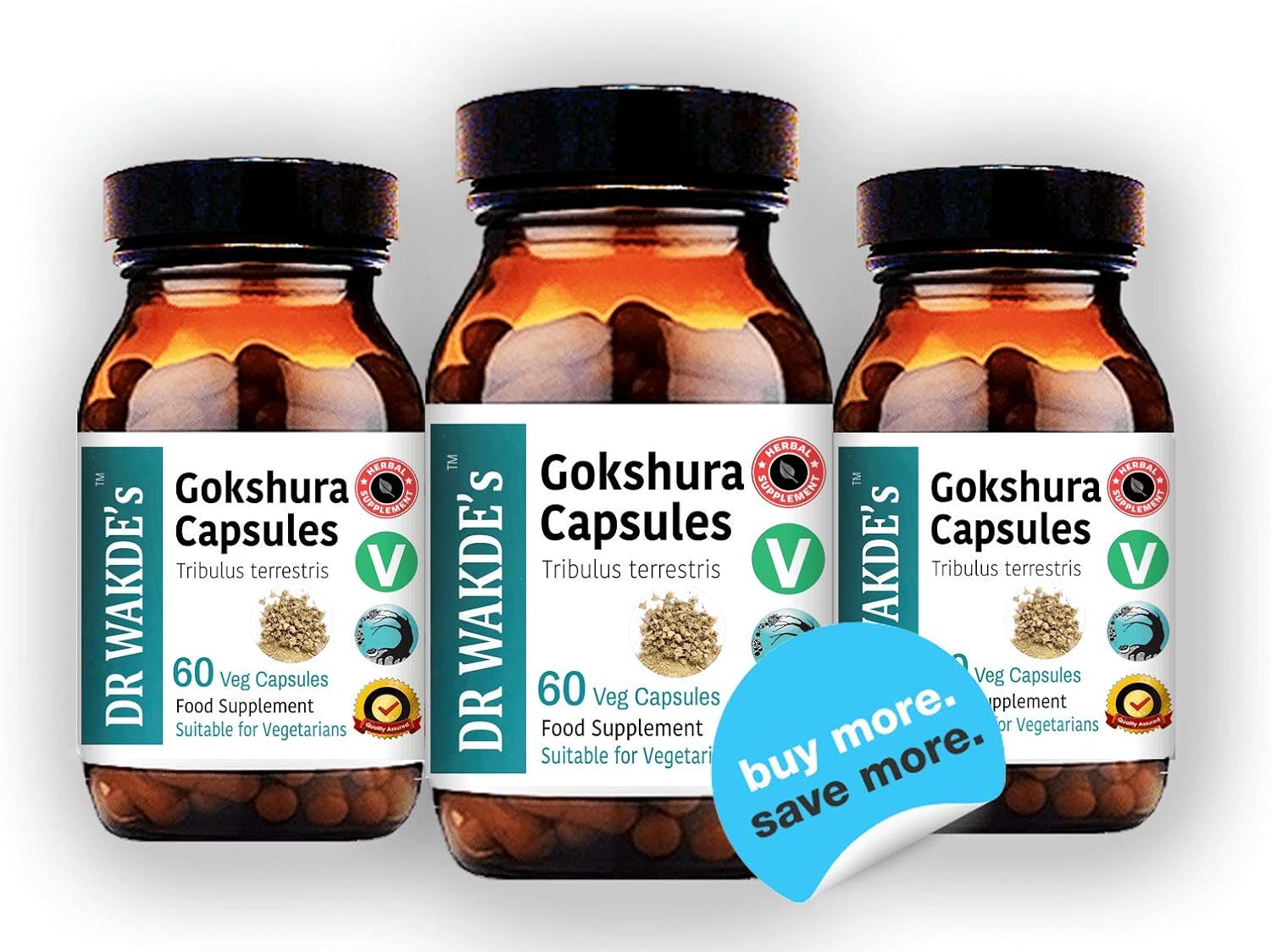 Organic Gokshura Capsules - Ayurvedic Tribulus terrestris Supplement (60 Veg Caps, Plant-Based, Vegan, All Natural) by Dr Wakde