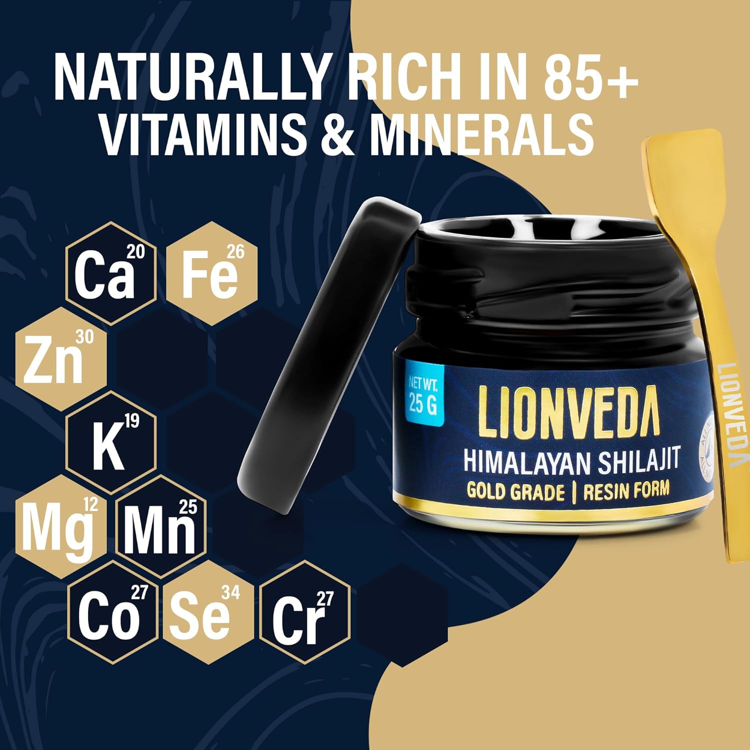 Organic Gold Grade Himalayan Shilajit Resin - 85+ Trace Minerals & Fulvic Acid for Energy & Immune Support - Lab-tested Supplement (50 Servings/25g)