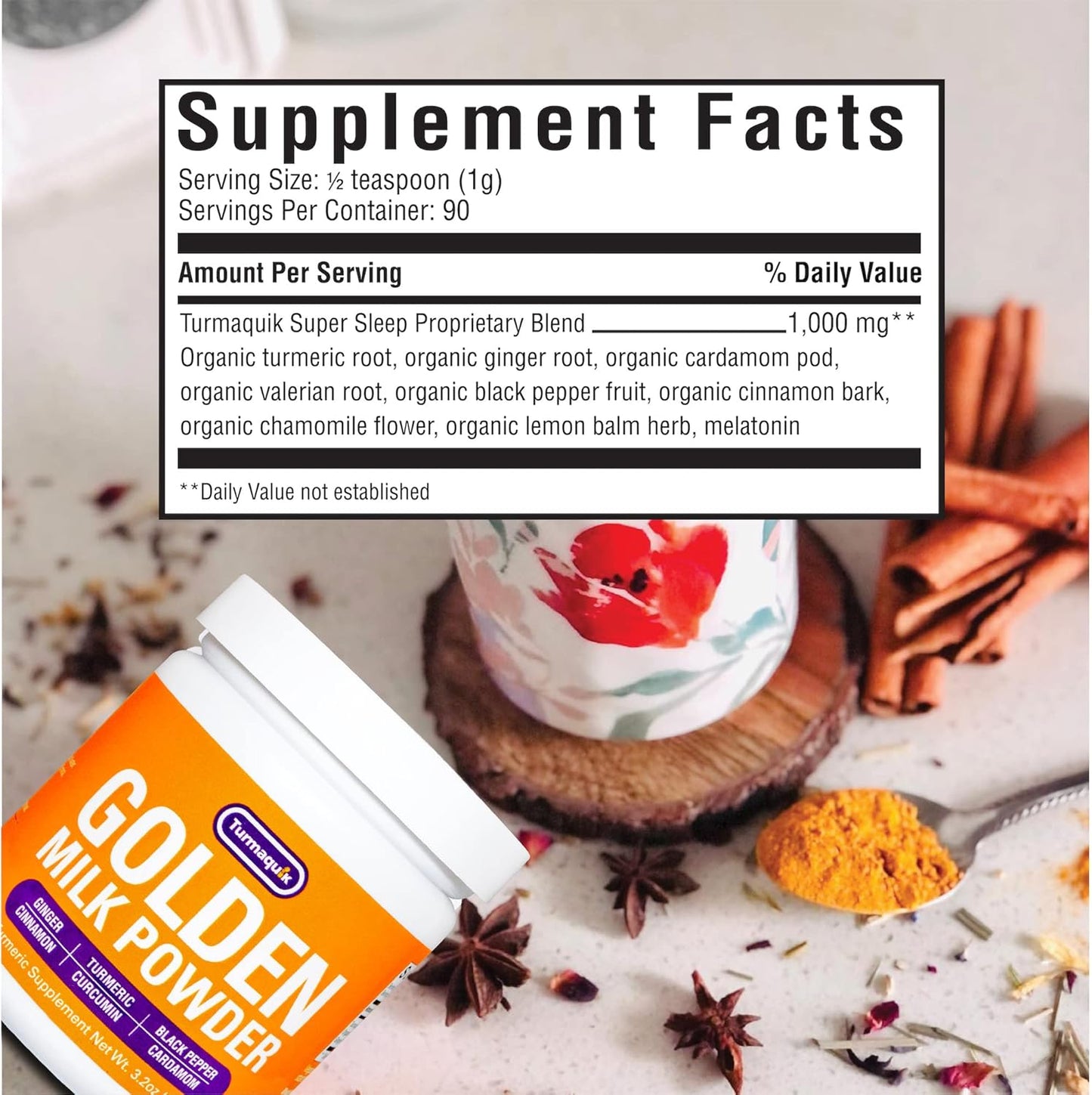 Organic Golden Milk Turmeric Latte Superfood Blend with Ginger, Black Pepper, Curcumin, Cinnamon, Cardamom - Non-GMO, Vegan, Keto, Ayurvedic (3.2 oz)