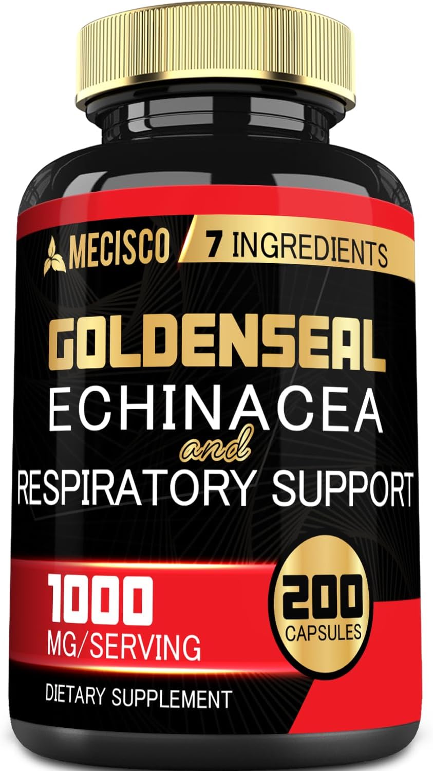 Organic Goldenseal Root Capsules with Echinacea, Mullein Leaf, Plantain - Immune Support & Digestive Health - 200 Capsules
