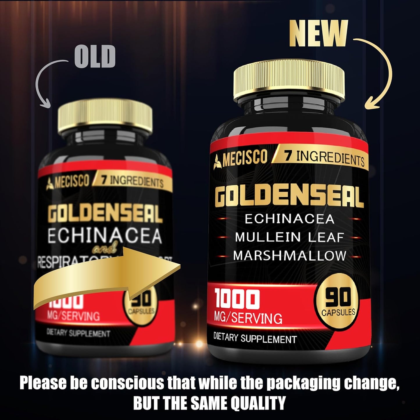 Organic Goldenseal Root Capsules with Echinacea, Mullein Leaf, Plantain - 90 Veggie Capsules for Immune & Digestive Health