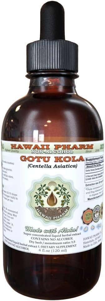 Organic Gotu Kola Alcohol-Free Liquid Extract Glycerite - 2 oz - Hawaii Pharm Herbal Supplement
