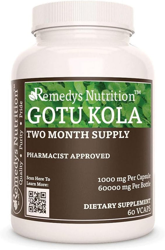 Organic Gotu Kola (Brahmi) 1,000mg Capsules | 60 Count Vegan Dietary Supplement | Non-GMO, Gluten Free, Dairy Free