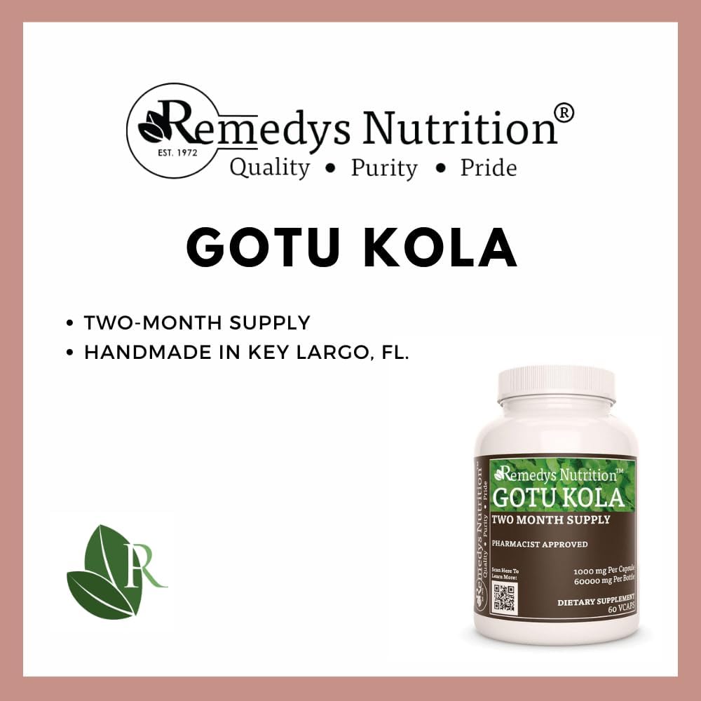 Organic Gotu Kola (Brahmi) 1,000mg Capsules | 60 Count Vegan Dietary Supplement | Non-GMO, Gluten Free, Dairy Free