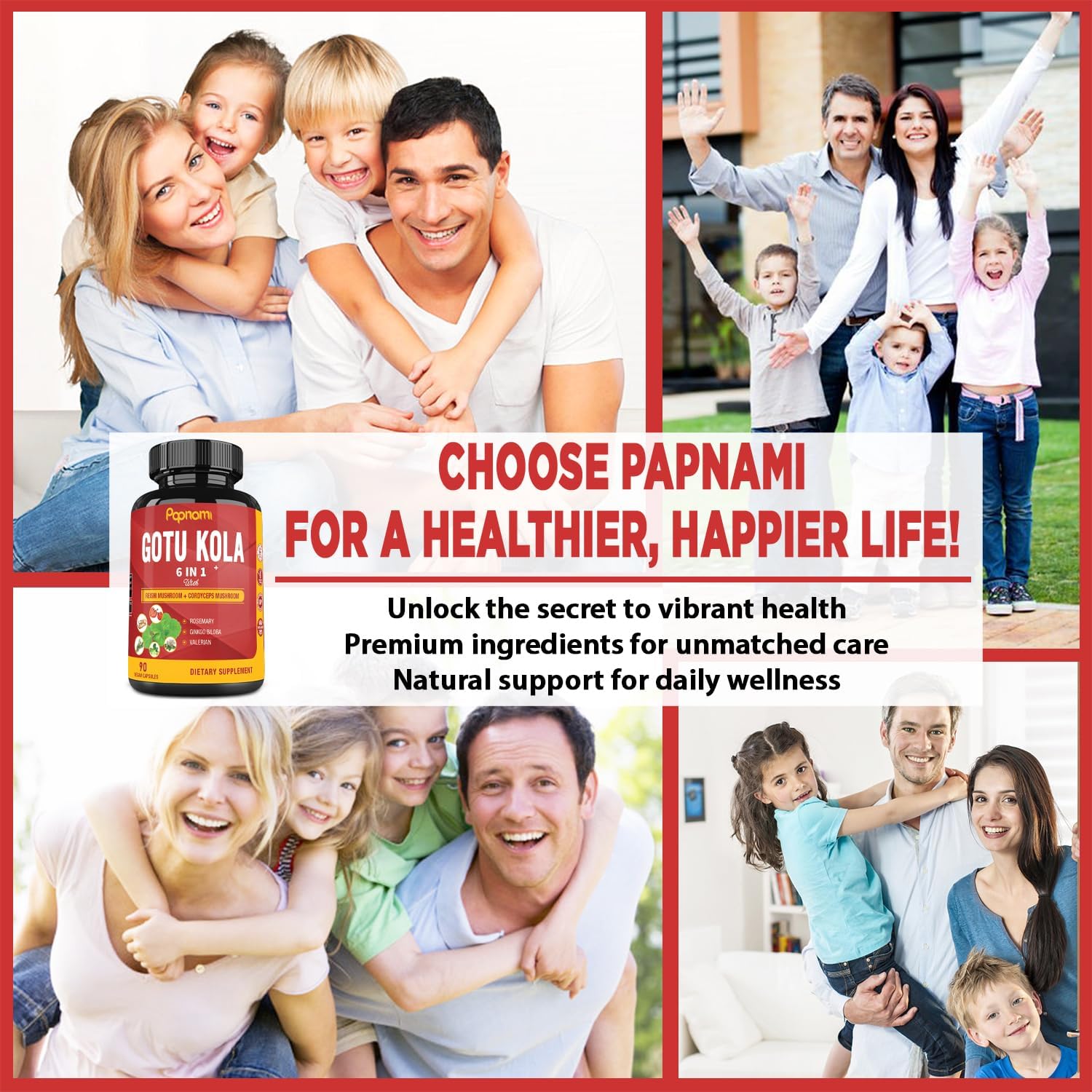 Organic Gotu Kola Extract Capsules with Reishi, Cordyceps, Rosemary, Gingko Biloba & Valerian Root - 90 Count - Brain, Immunity, Skin & Heart Health Support for 3 Months