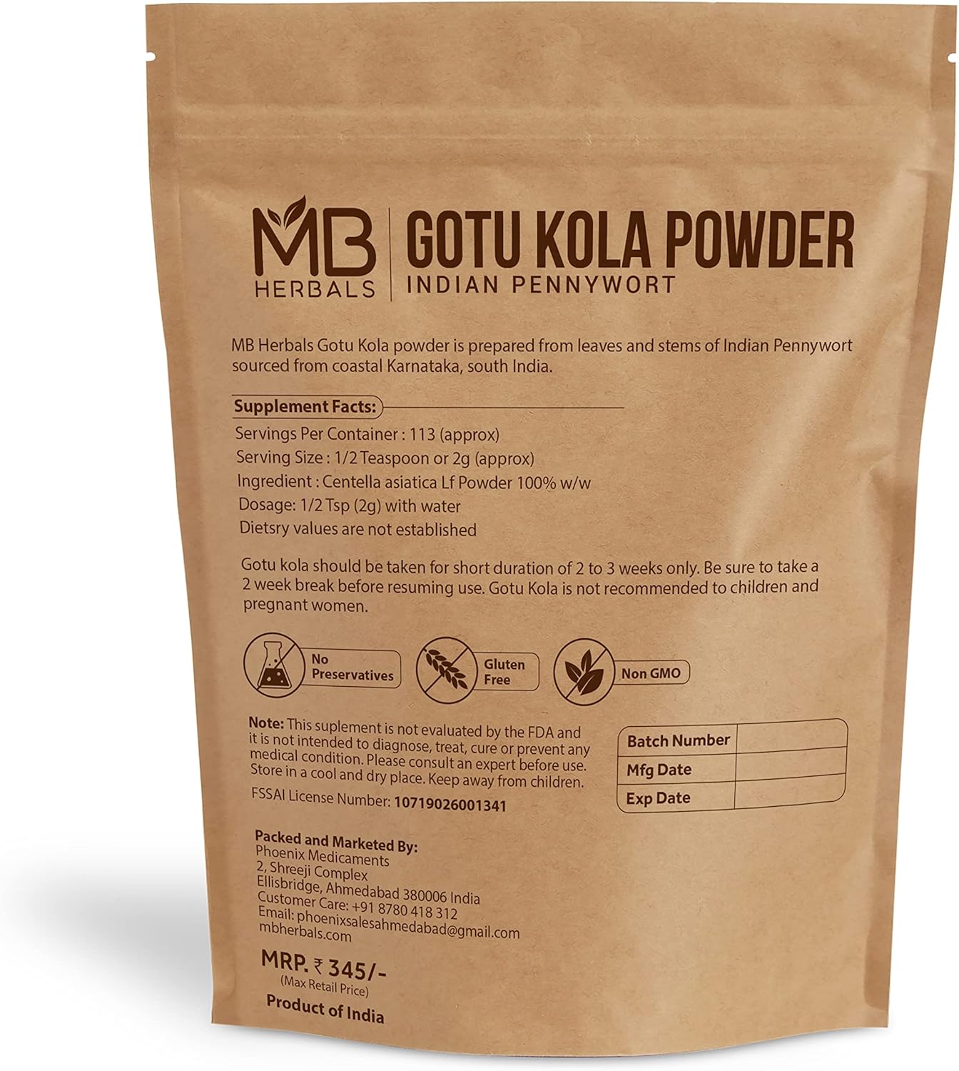 Organic Gotu Kola Powder 227g - Centella asiatica - Mandukaparni - Hair Growth Support - Herbal Hair Care Supplement