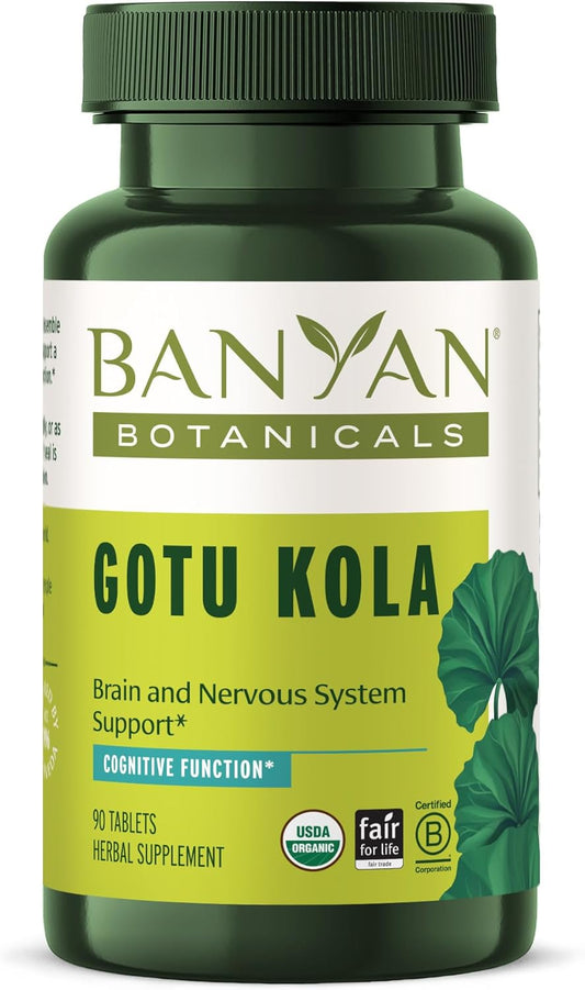 Organic Gotu Kola Tablets for Memory & Concentration - Vegan Nootropic Brain Support Supplement - 90 ct - Fair Trade & Sustainably Sourced