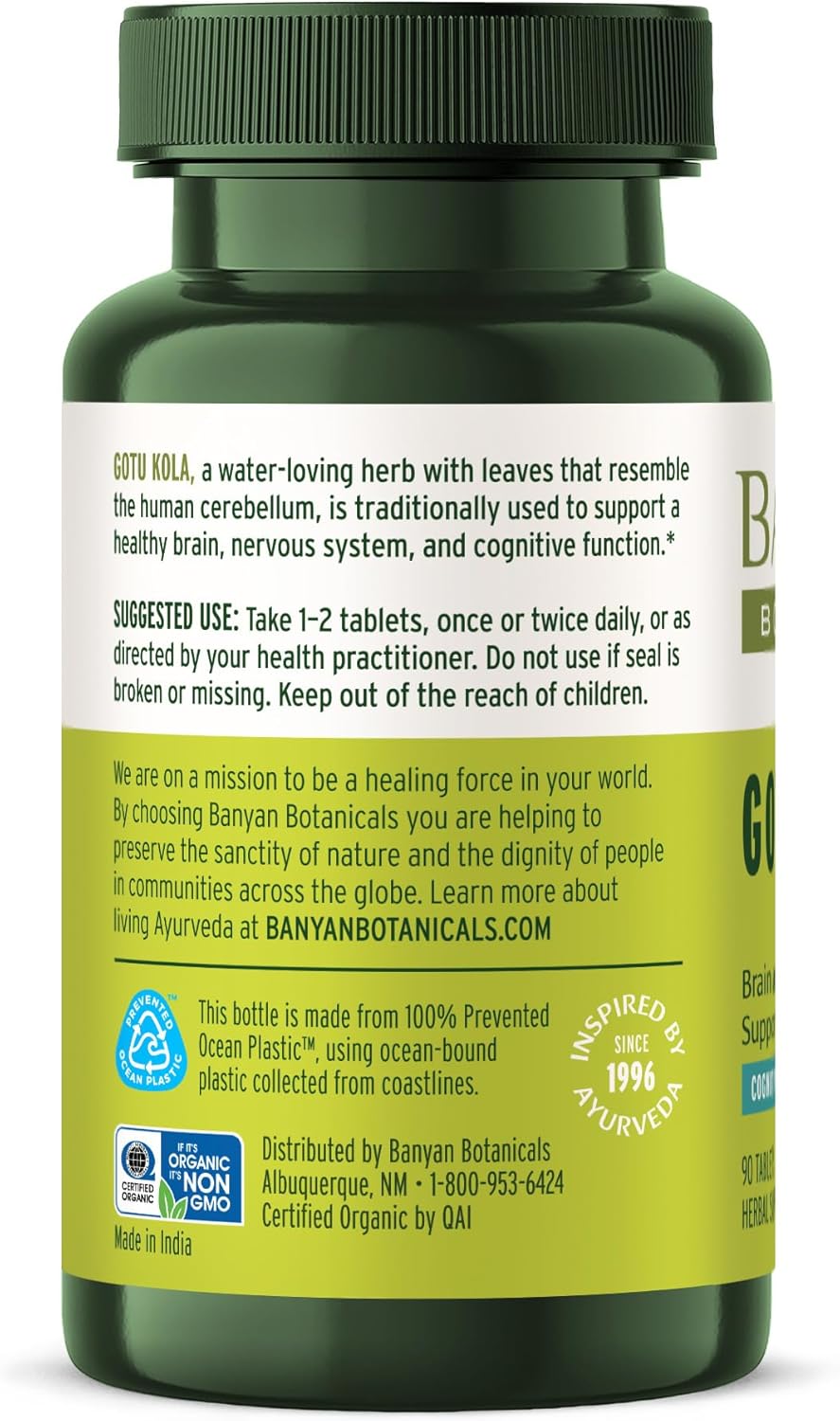 Organic Gotu Kola Tablets for Memory & Concentration - Vegan Nootropic Brain Support Supplement - 90 ct - Fair Trade & Sustainably Sourced