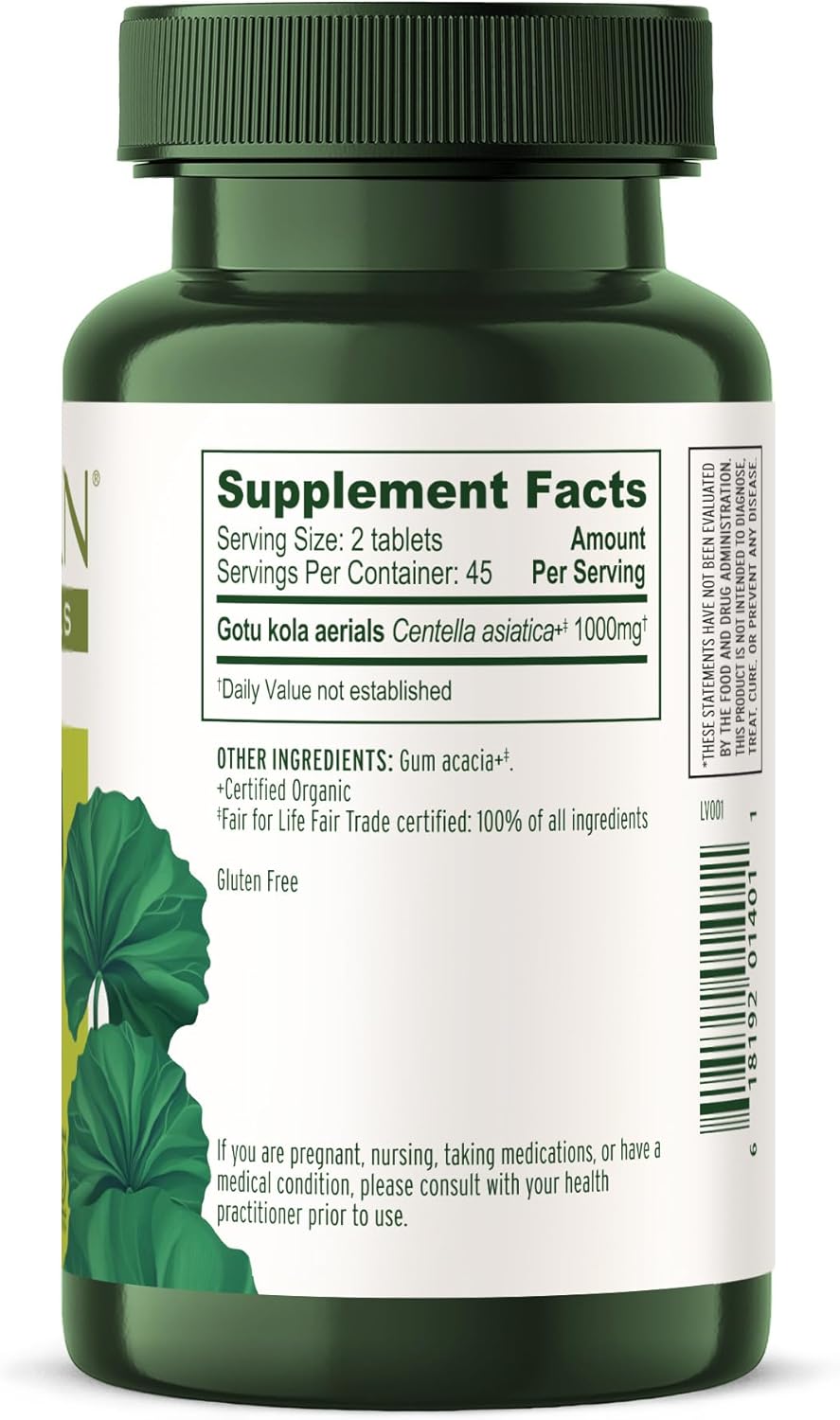 Organic Gotu Kola Tablets for Memory & Concentration - Vegan Nootropic Brain Support Supplement - 90 ct - Fair Trade & Sustainably Sourced