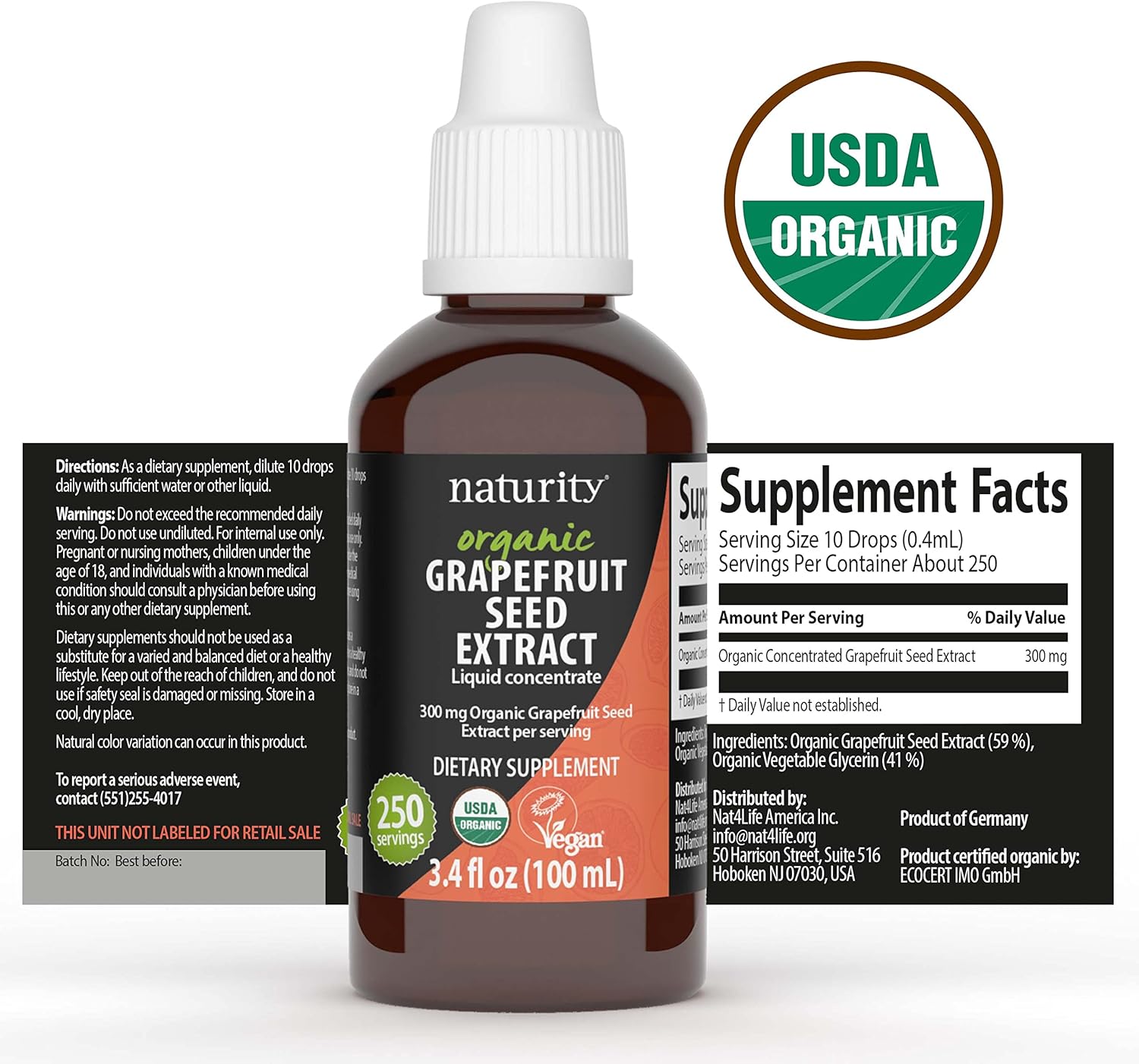 Organic Grapefruit Seed Extract Supplement - 300mg per Serving - Liquid Concentrate - 82 Day Supply - 3.4 fl oz