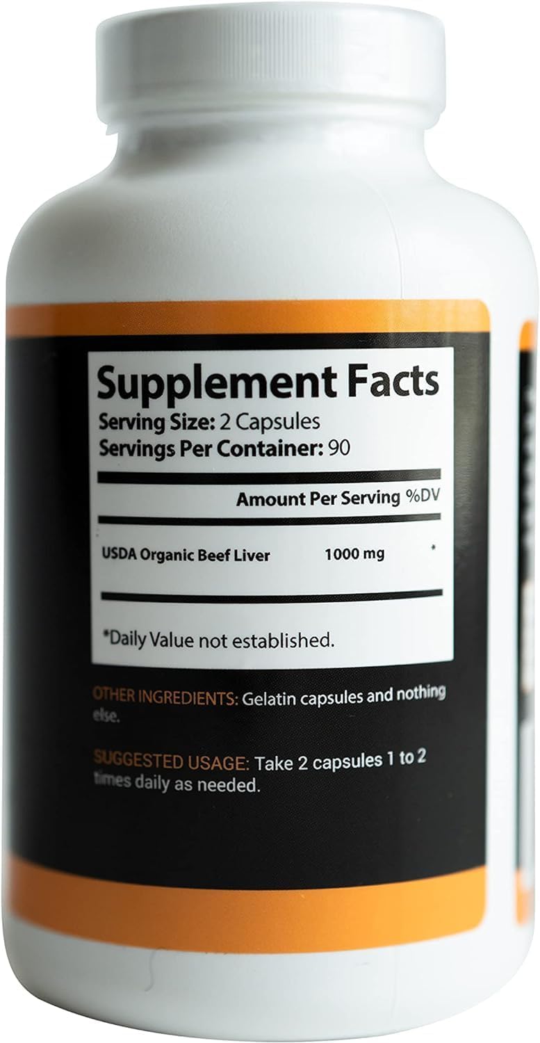 Organic Grass Fed Beef Liver Capsules - 180 Count - Rich in Iron, Vitamin A, B Vitamins, and Collagen - Promotes Energy, Detox, Wellness - Ancestral Paleo Living - Ion Supplements