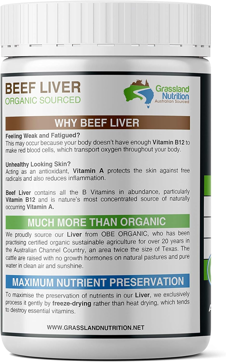 Organic Grass-Fed Beef Liver Capsules for Energy, Iron, and Vitamin A - 100% Sourced, 180 Count